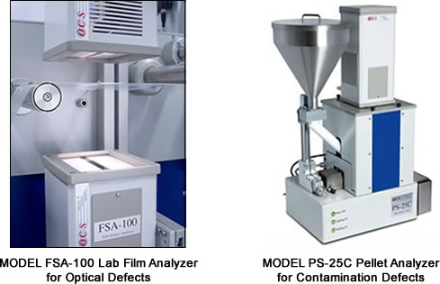 Model FSA-100 Lab Film Analyzer for Optical Defects and Model PS-25C Pellet Analyzer for Contamination Defects